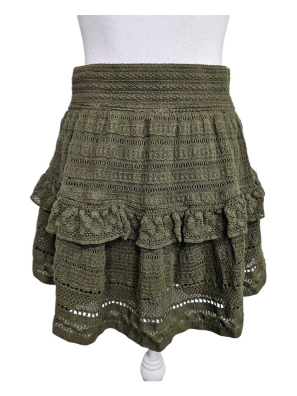 Aerie Rock N Ruffle Tiered Ruffle Crochet Mini‎ Skirt Olive Green Medium